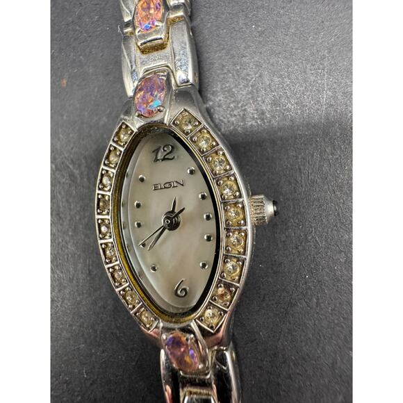 Elgin EG197ST Women's Bracelet Watch Diamond Style Accents MOP Dial Silver Tone - Picture 4 of 9